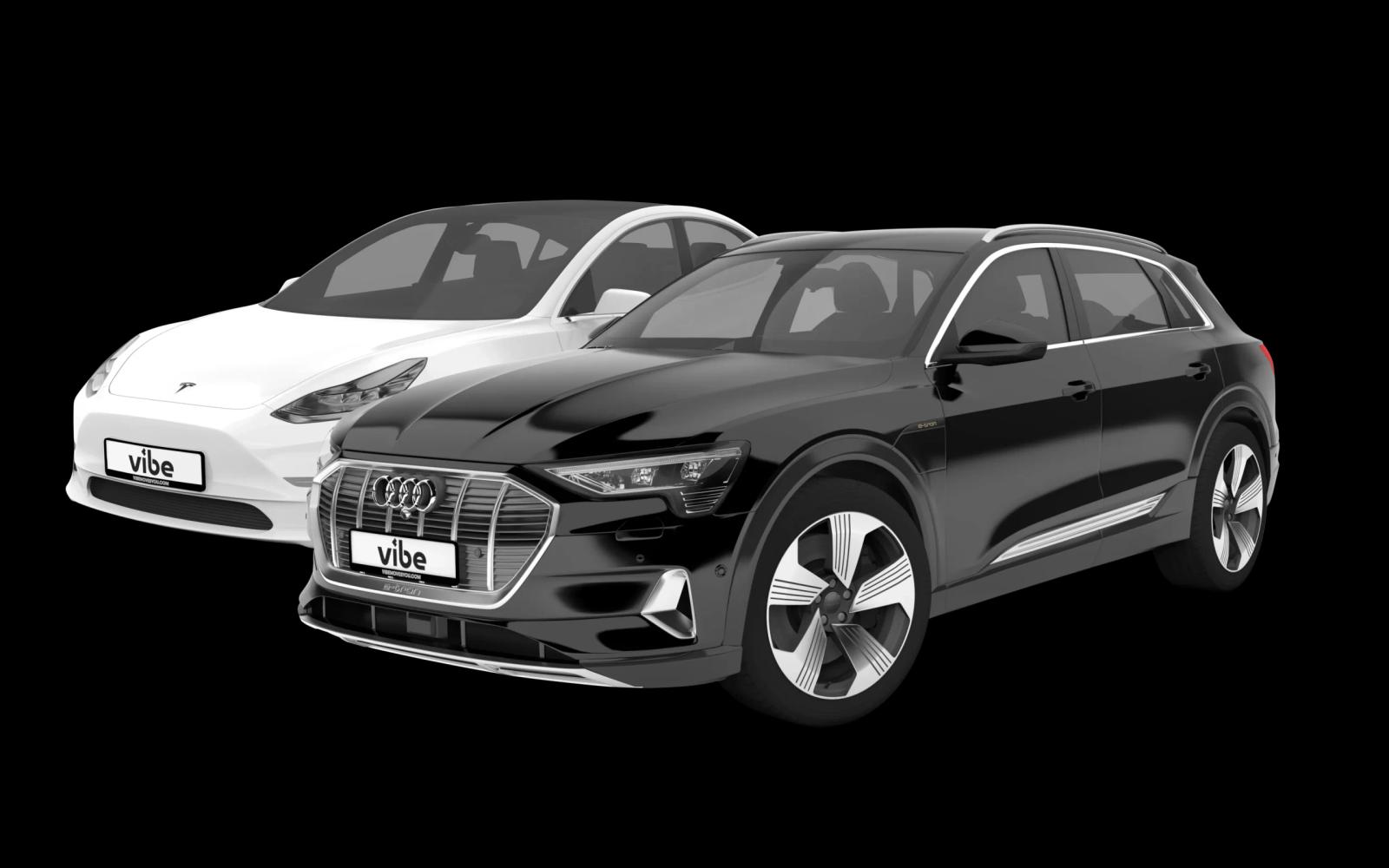 Audi e-tron und Tesla model 3 von vibe